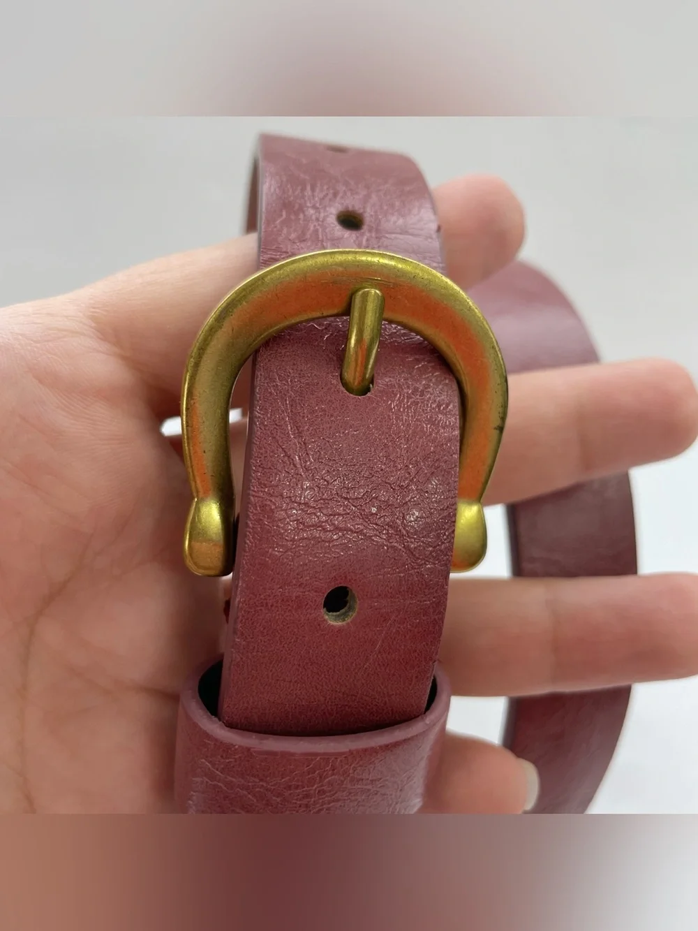 Women's Deep Berry Vegan Leather Belt with‎ Gold-Tone Buckle